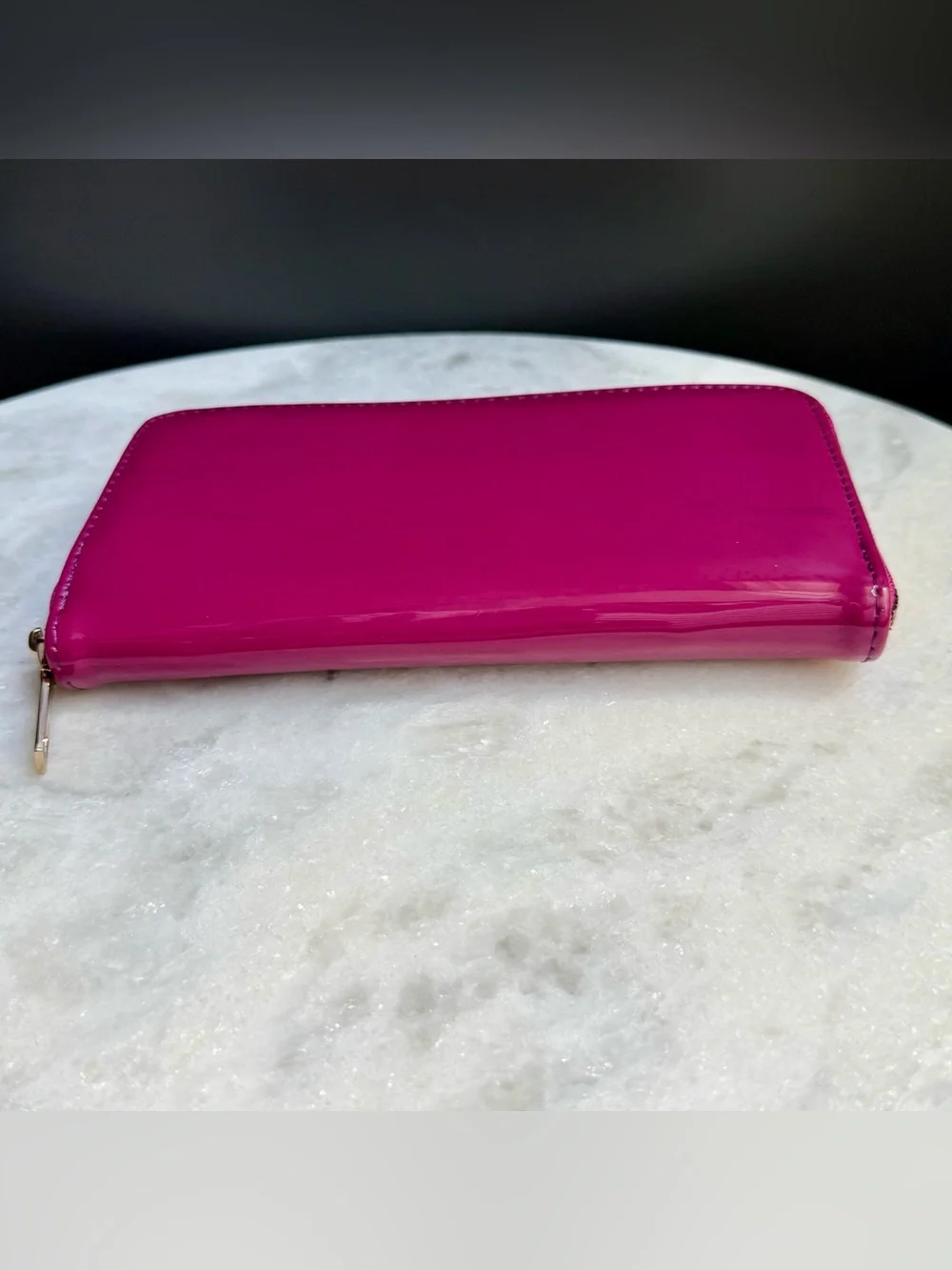 Magenta Pink Patent Leather Zip Around Continental Wallet NWOT